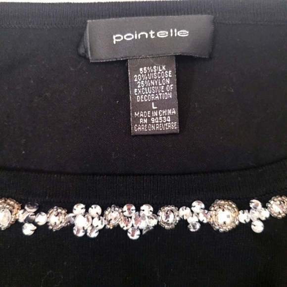 Large Black Embellished Rhinestone Long Sleeve Blouse - Picture 3 of 4